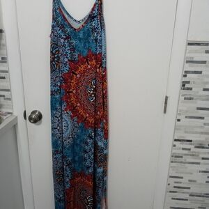 Floral long line maxi duster/Beach Cover up Summer Dress Side splits Pockets